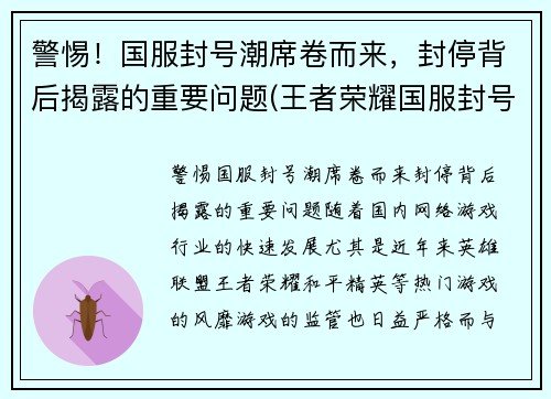 警惕！国服封号潮席卷而来，封停背后揭露的重要问题(王者荣耀国服封号事件)