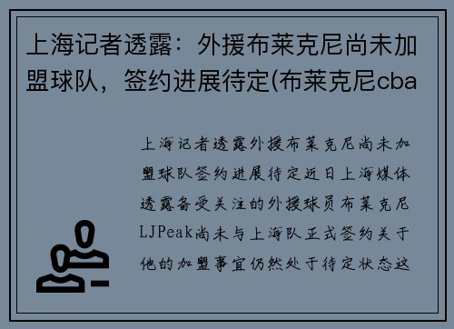 上海记者透露：外援布莱克尼尚未加盟球队，签约进展待定(布莱克尼cba数据)